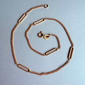 14K Yellow Gold Paper Clip & Chain Anklet 10" Italy Ankle Bracelet